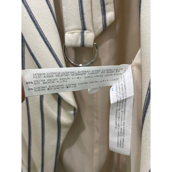 Zara Cream Pinstriped Belted Jacket Sz XS - Picture 3 of 4